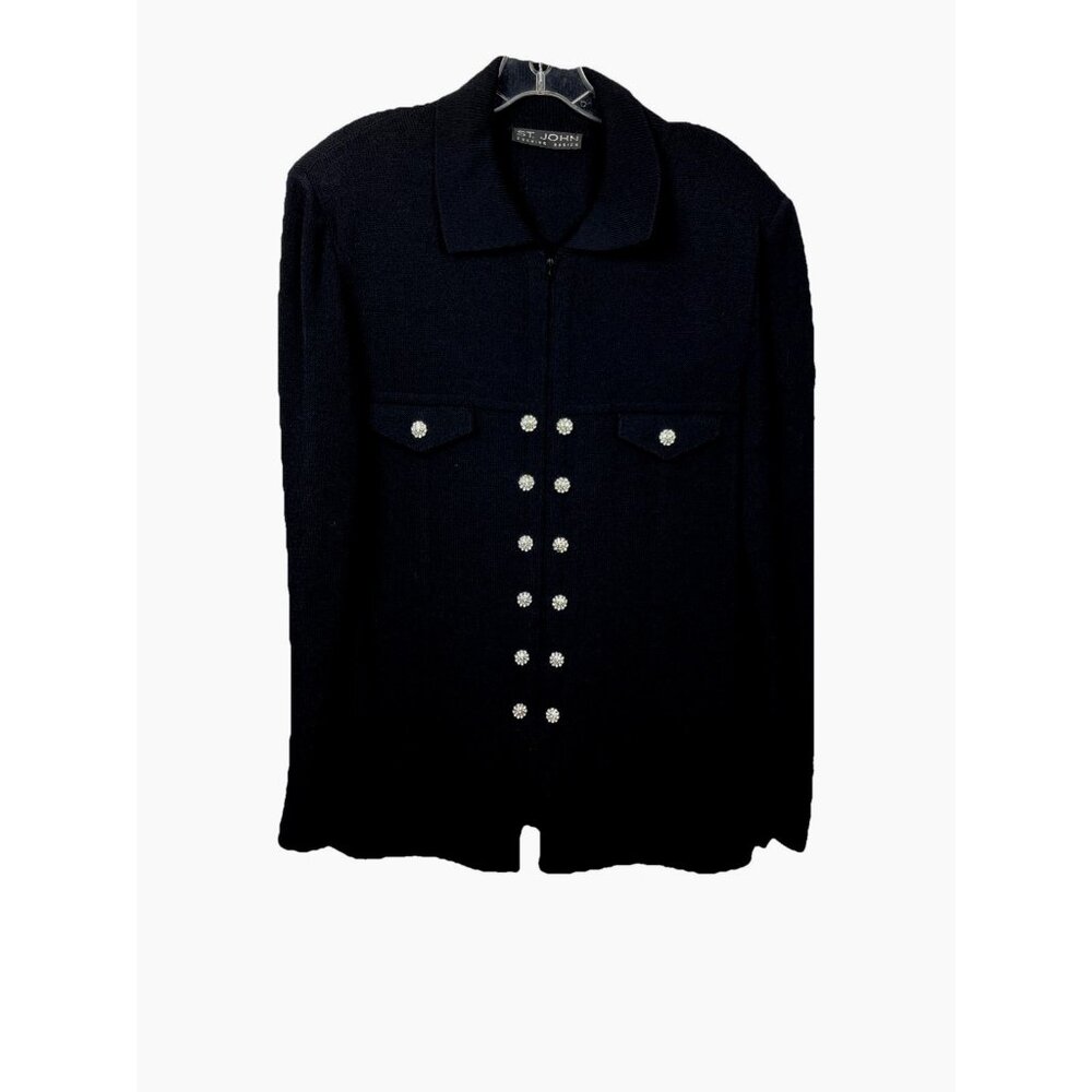 Sz 14 St John Evening Basics Suit Jacket Black Crystal Buttons
